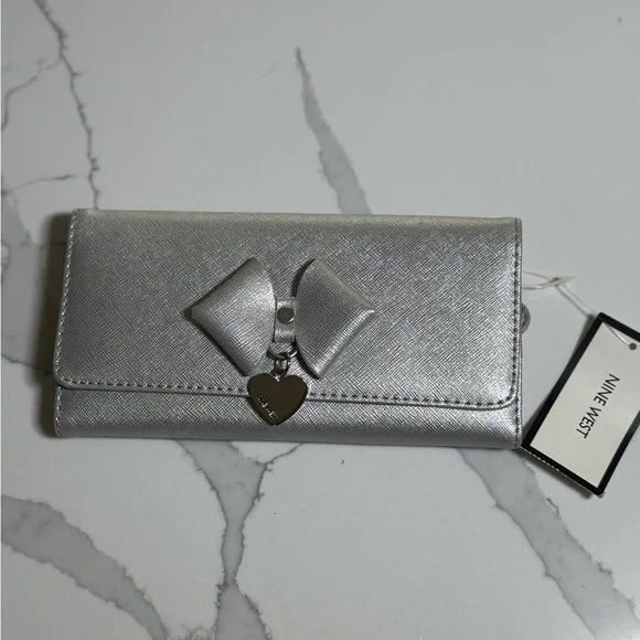 Nine West Silver Wallet with Bow Detail - Picture 1 of 6